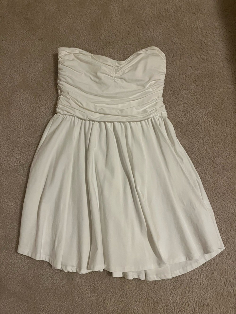 Strapless White Ruched Bodice Mini Dress